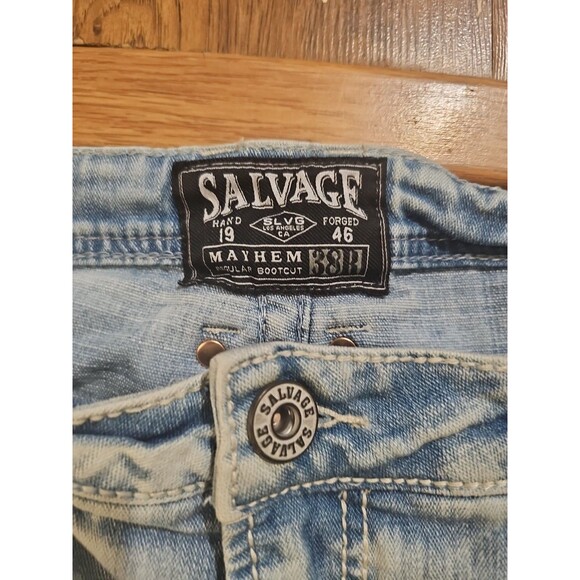 Salvage Mayhem Regular Bootcut Jeans 38x27 Distressed Light Blue Denim - Picture 2 of 9